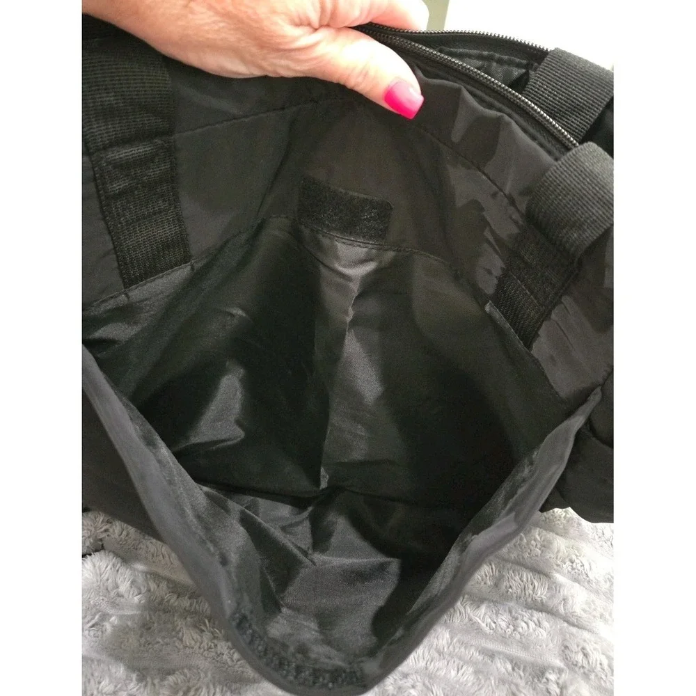 Black Nylon Diaper Tote Bag Large Multi Pocket Travel Shoulder Bag Carryall